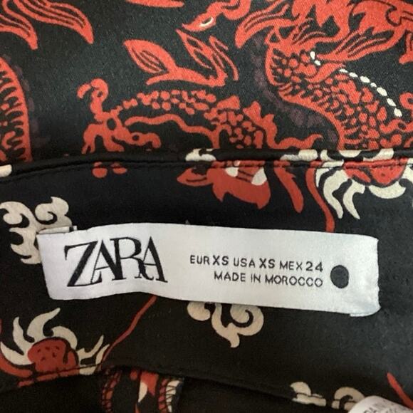 ZARA Women's Multi Chinese Dragon Print Silky Satin Slip Straight Mini Skirt XS - Picture 5 of 6